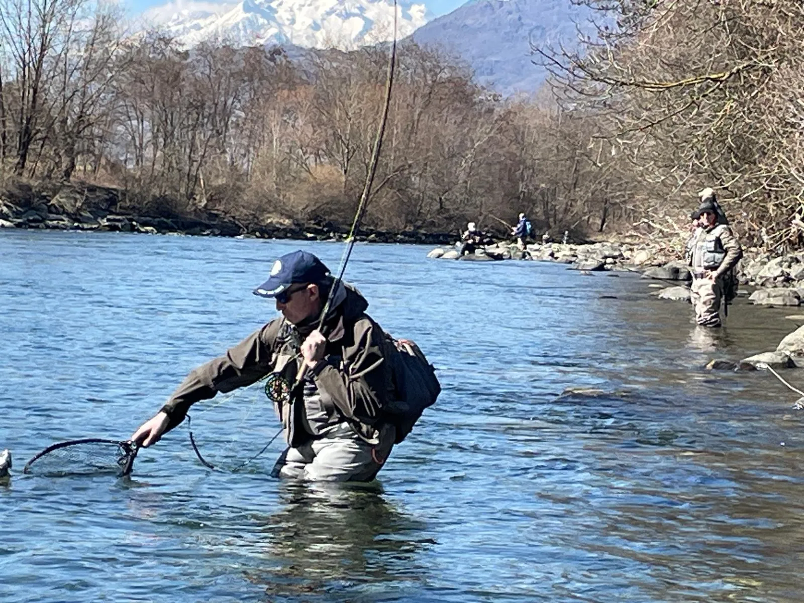 Salmerino di fonte su una roccia bagnata del torrente